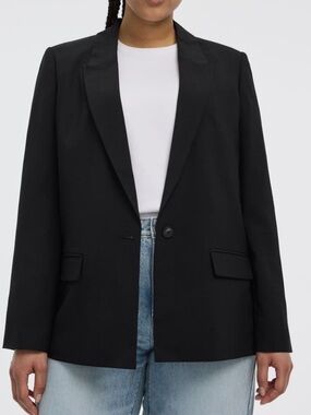 H&M Black Single-Button loose fit Blazer notched collar pockets size XL